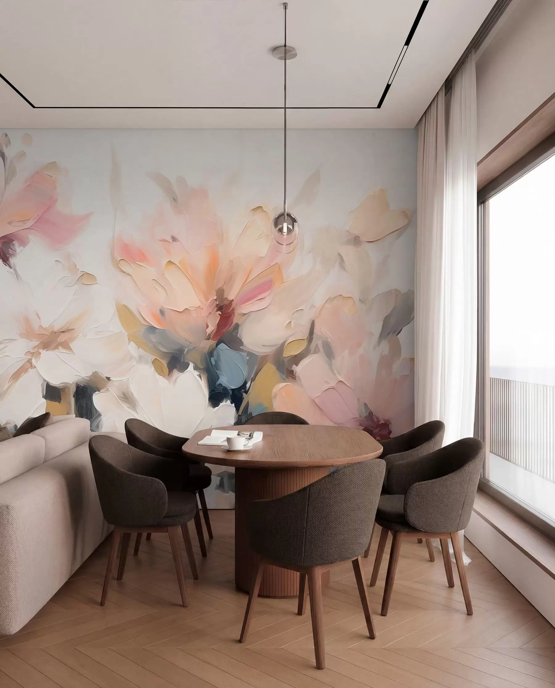 murais de parede Flores abstratas em estilo de pintura a óleo em tons suaves w03575