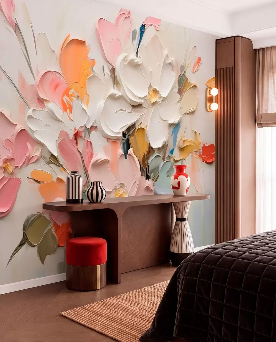 murais de parede Flores volumétricas abstratas em estilo de pintura a óleo w03582
