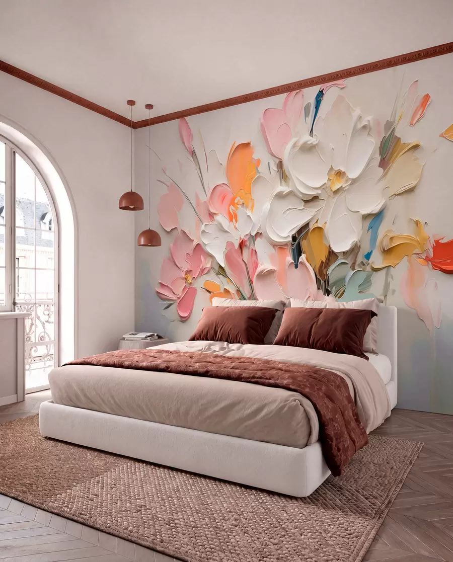 murais de parede Flores volumétricas abstratas em estilo de pintura a óleo w03582