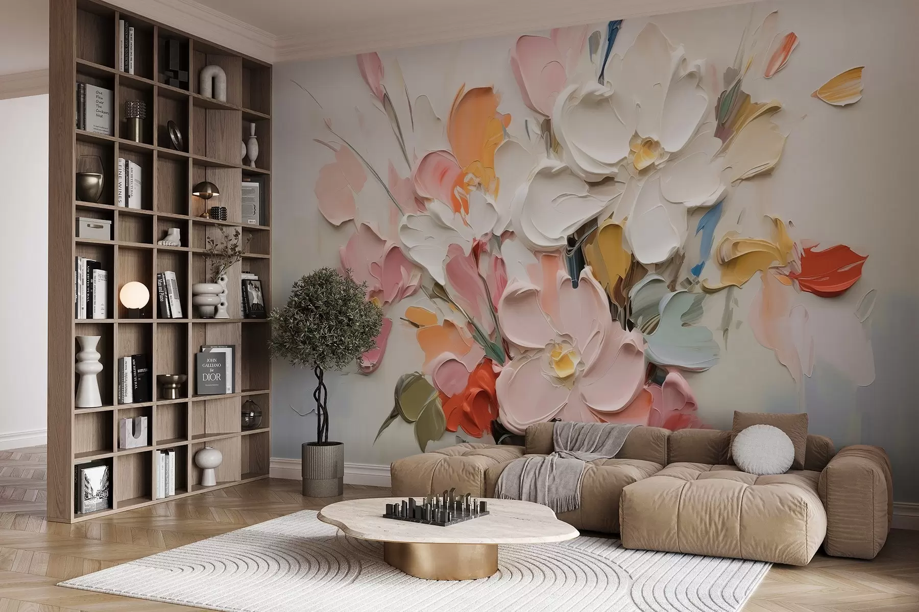 murais de parede Flores volumétricas abstratas em estilo de pintura a óleo w03582