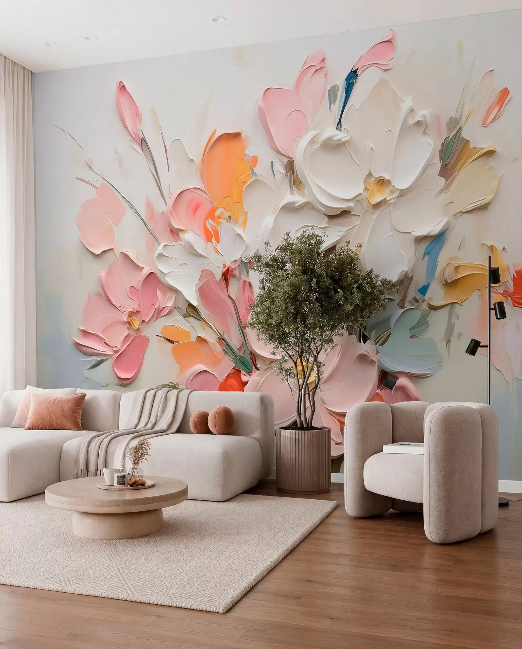 murais de parede Flores volumétricas abstratas em estilo de pintura a óleo w03582