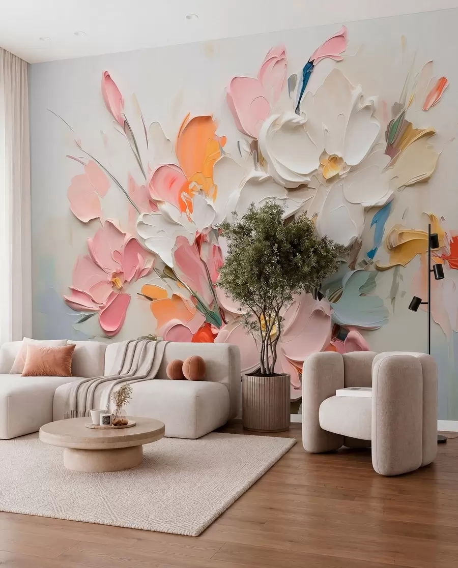 murais de parede Flores volumétricas abstratas em estilo de pintura a óleo w03582
