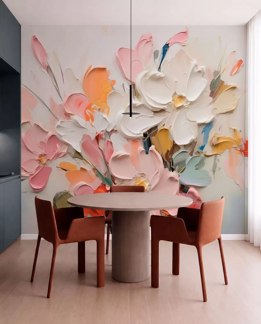 murais de parede Flores volumétricas abstratas em estilo de pintura a óleo w03582