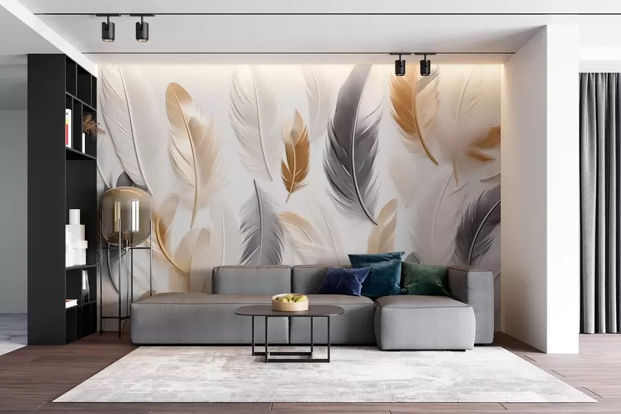 murais de parede Penas bege-acinzentadas em tons suaves e calmos w08955