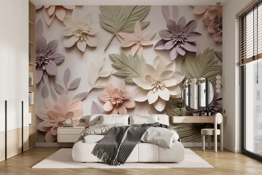 murais de parede relevo floral em 3D na forma de uma composição de papel w08958