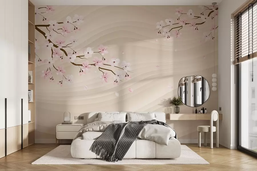 murais de parede Ramos de Sakura em um fundo arenoso ondulado w08959
