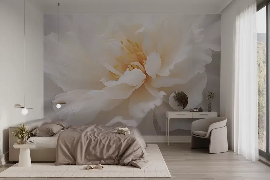murais de parede Flor de peônia desabrochando com gotas de orvalho w03602