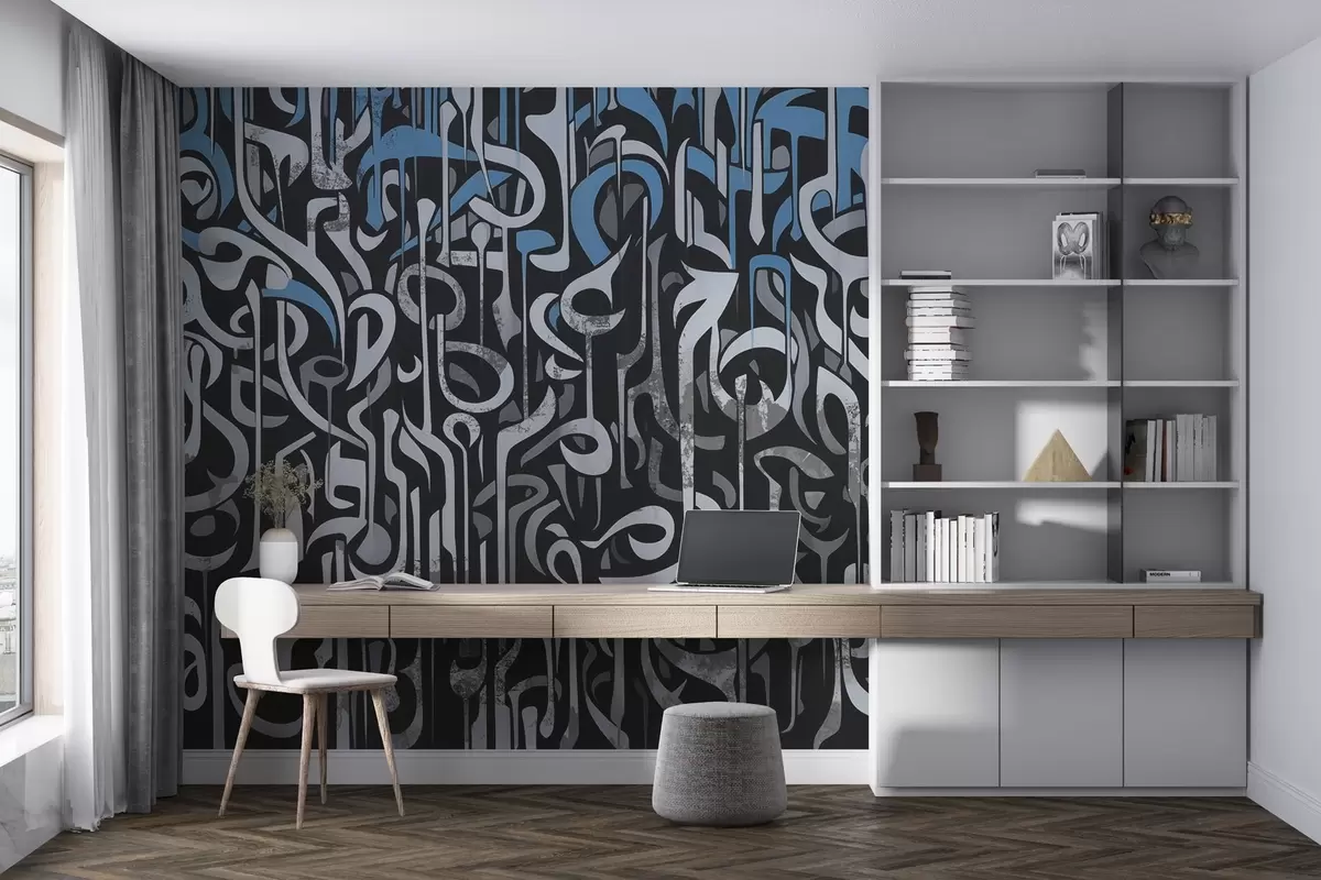 murais de parede Desenho de arte de rua em azul e cinza w03607v1