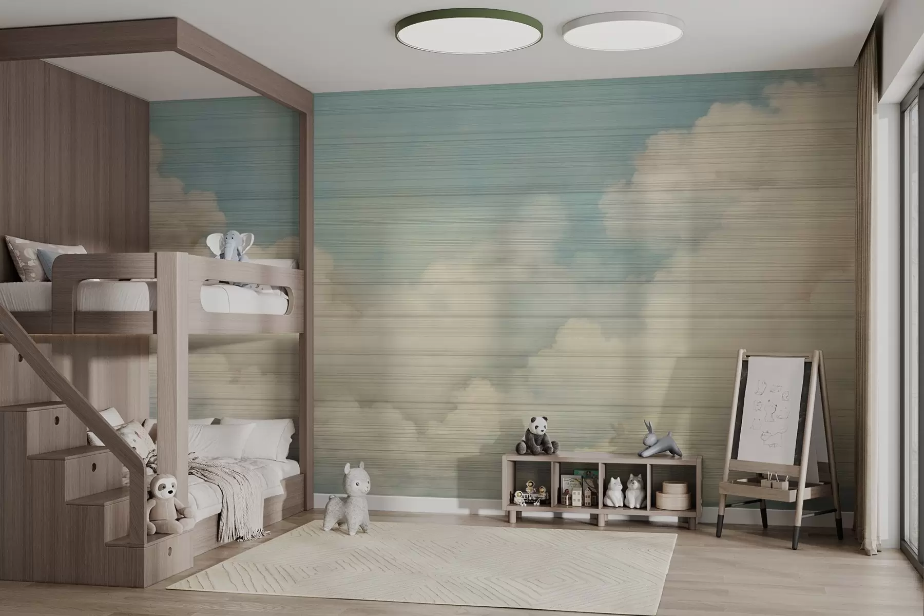 murais de parede Horizonte suave, paisagem nublada em tons pastéis w03630