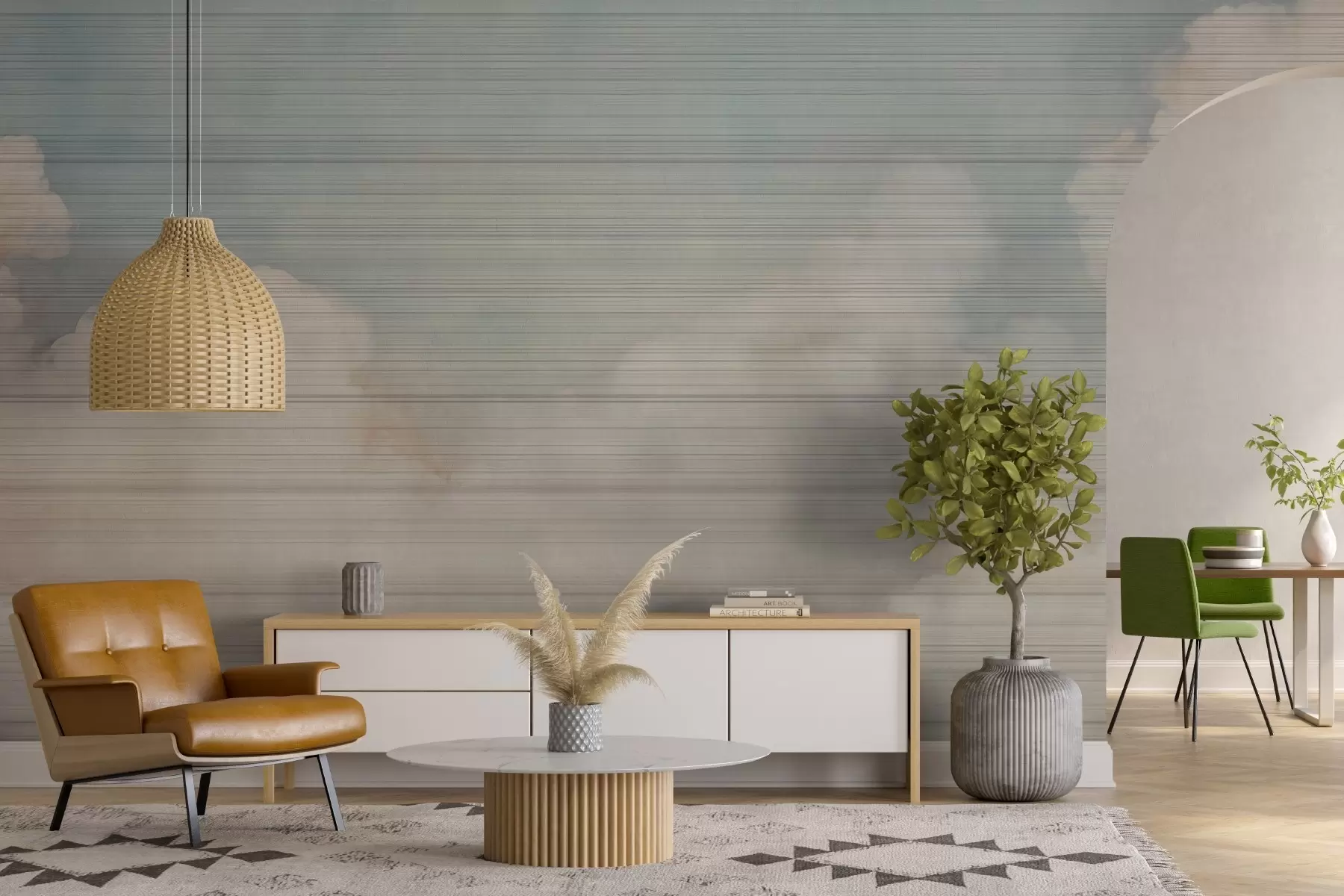 murais de parede Horizonte suave, paisagem nublada em tons pastéis w03630v2