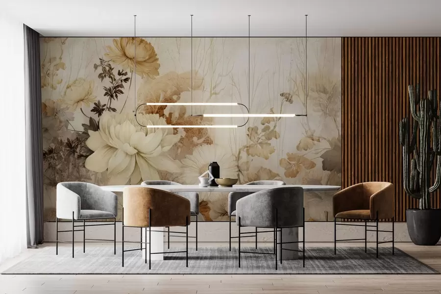 murais de parede Flores vintage em uma parede velha e rachada w03654