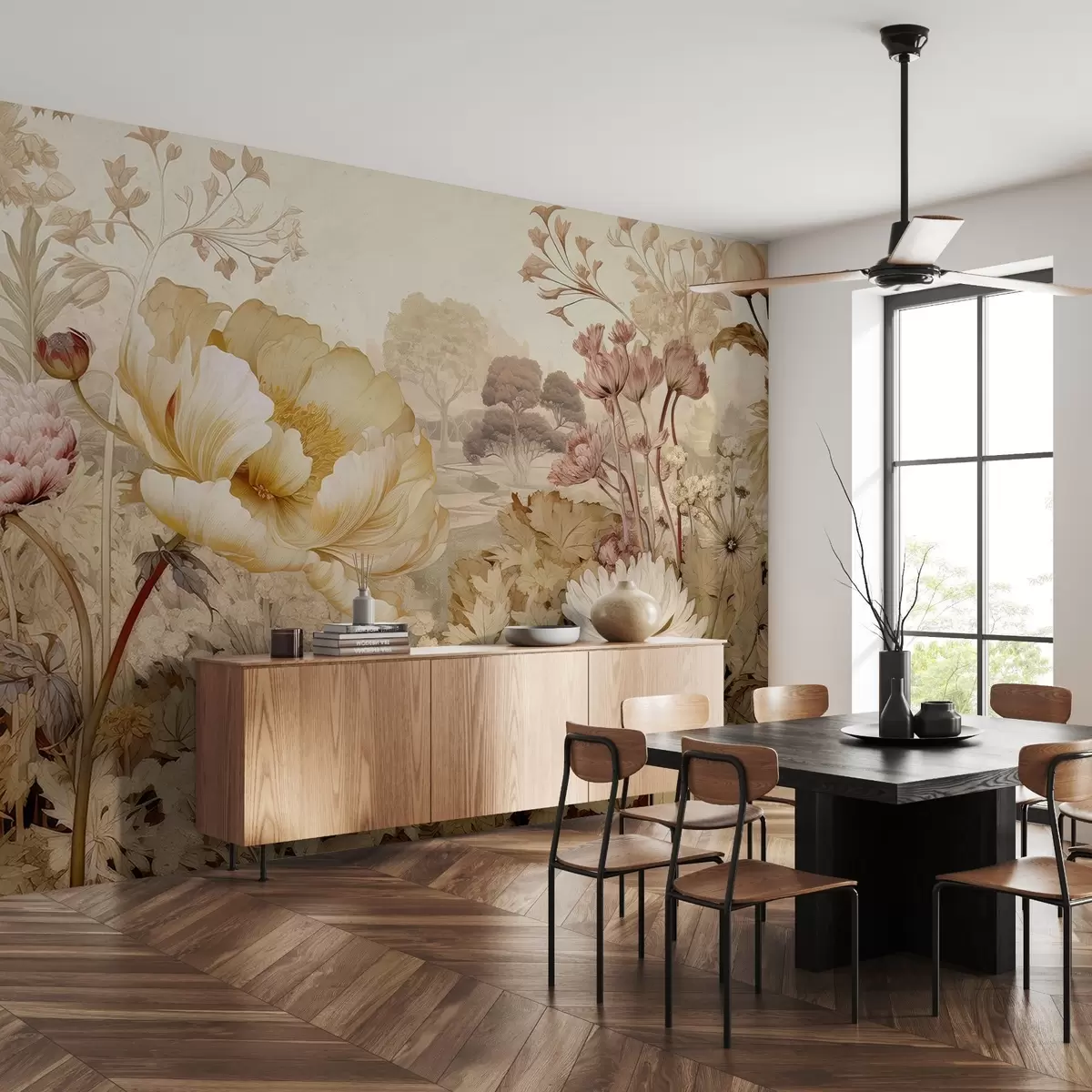 murais de parede Flores com estilo vintage na parede w03663