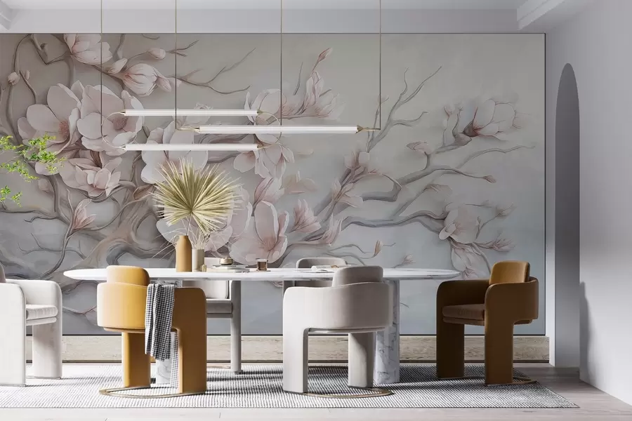 murais de parede Uma delicada árvore de magnólia pintada em aquarela w03664