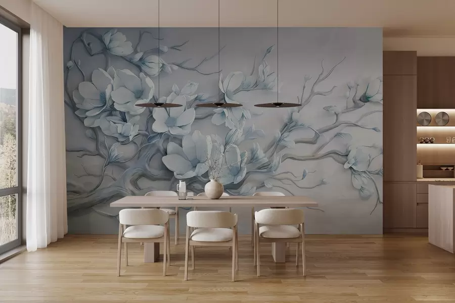 murais de parede Uma delicada árvore de magnólia pintada em aquarela w03664v1