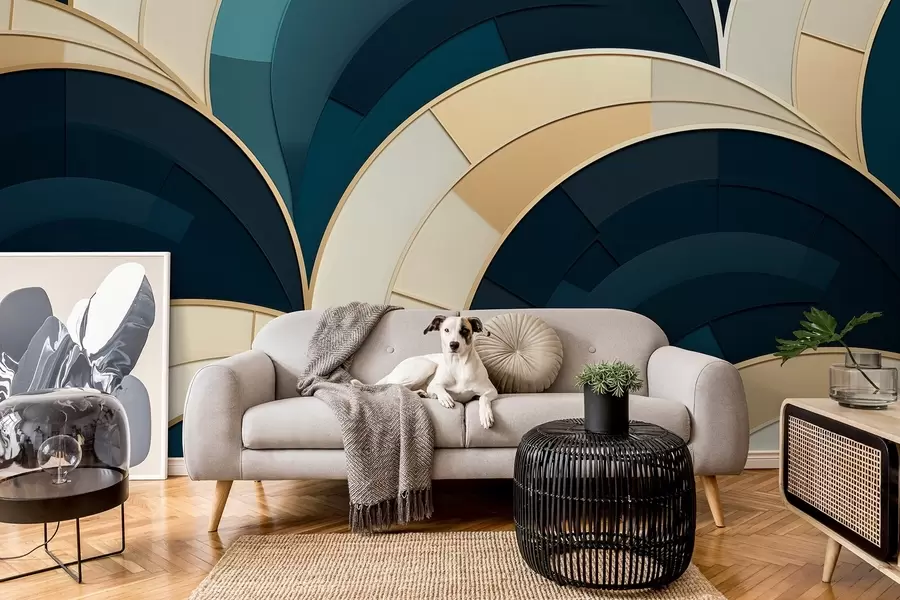 murais de parede Figuras abstratas azul-amarelas w08991