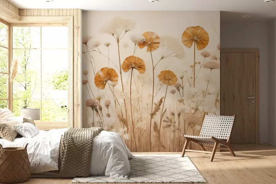 murais de parede Flores silvestres com tonalidades amarelas em tons quentes w08994