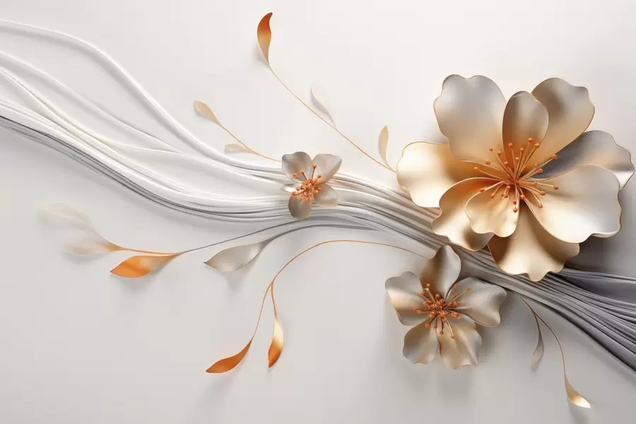 murais de parede Uma flor laranja em um fundo abstrato cinza w09004