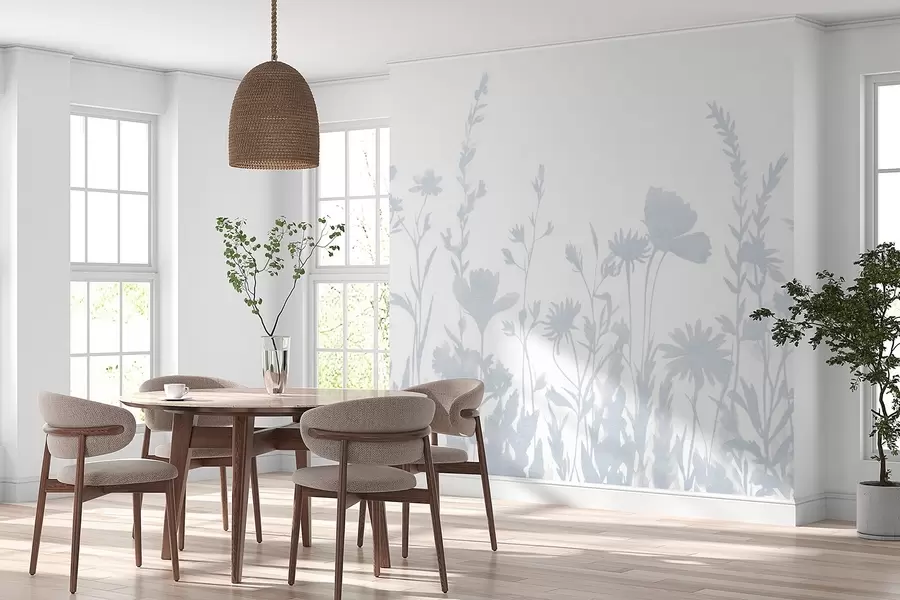 murais de parede Prado de verão, rústico, flores, paleta de cores azul  w03670v1