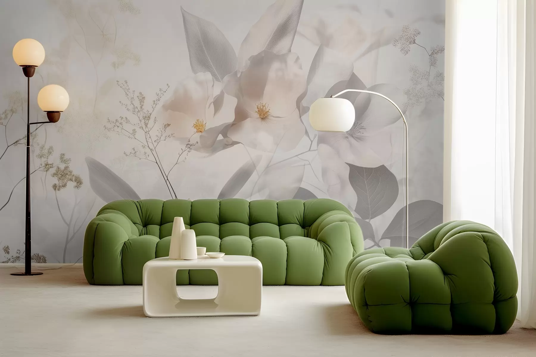 murais de parede Flores e galhos com folhas w03717