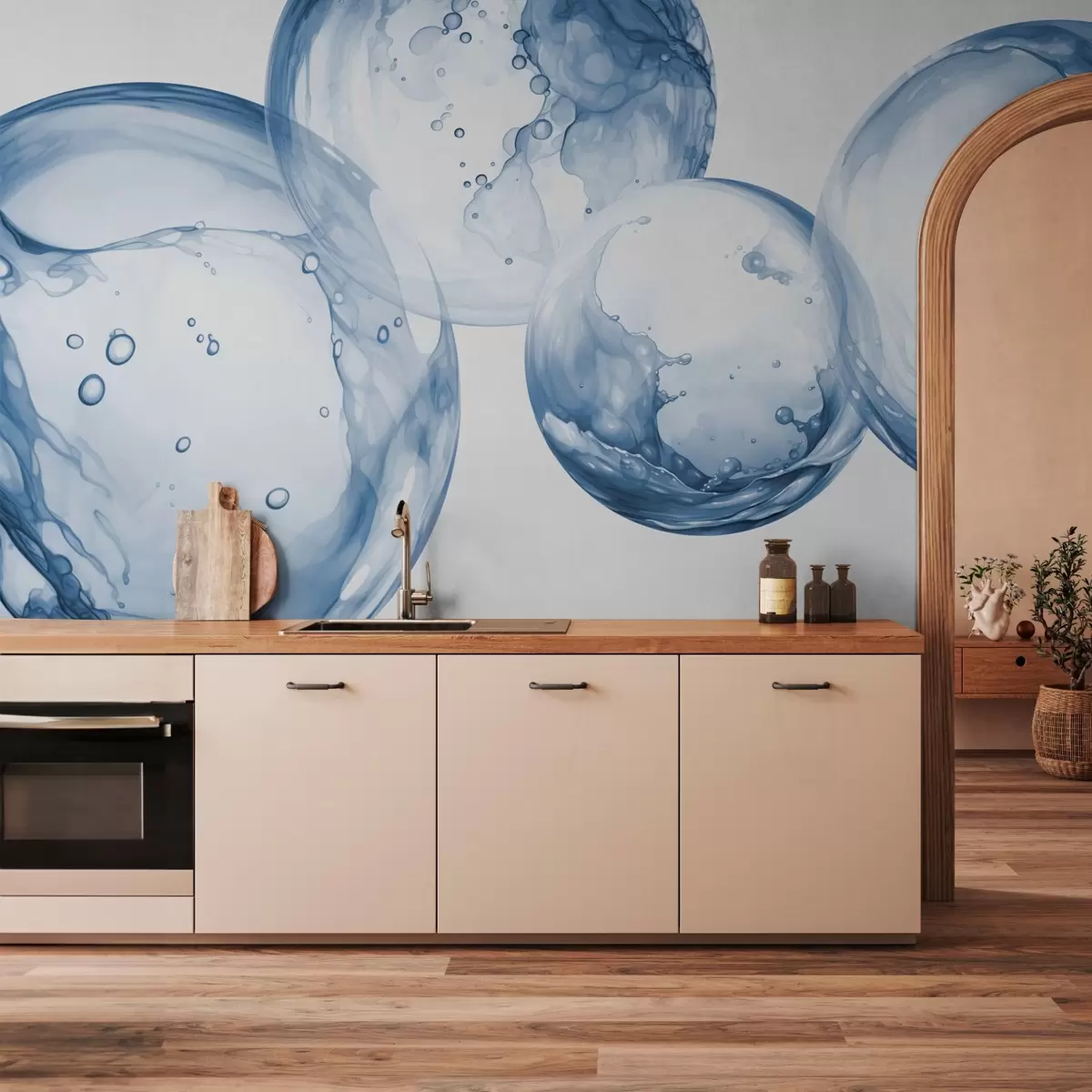 murais de parede Imitação de bolhas de água em aquarela, em tom azul w03736v1