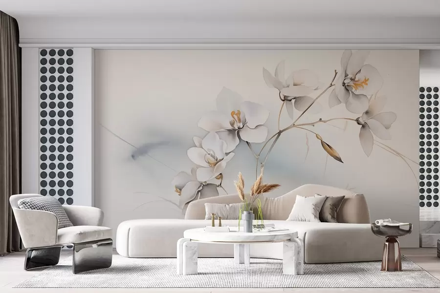 murais de parede Galho de orquídea branca em estilo aquarela w09022
