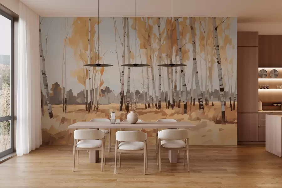 murais de parede Imitação de pintura de bétulas w03778