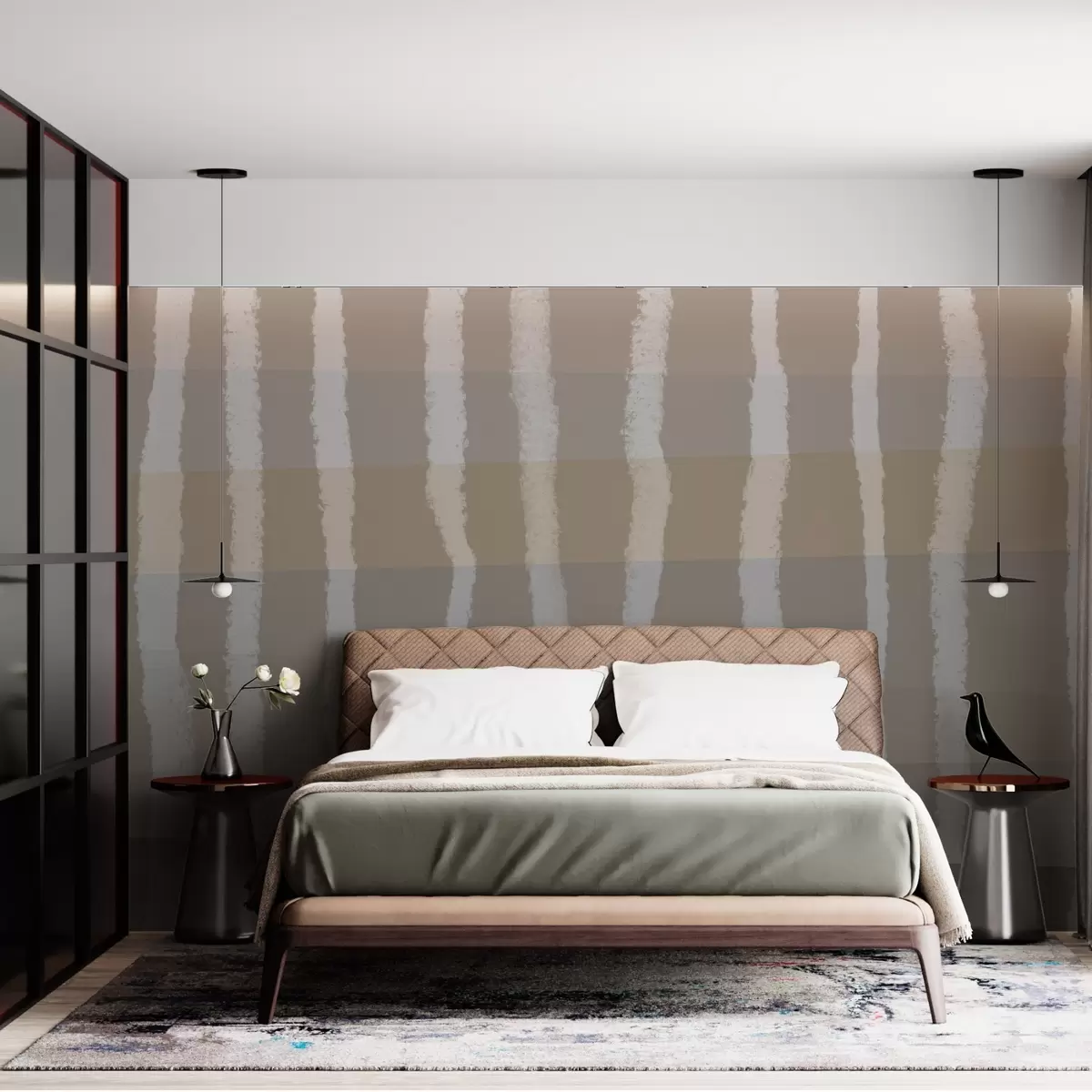 murais de parede Lines of Calm,Linhas onduladas verticais, padrão repetitivo, formas geométricas, gradação suave w03788