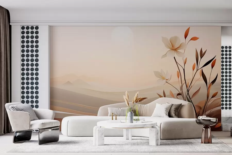 murais de parede Flor em crescimento em um fundo de deserto e montanhas w09044