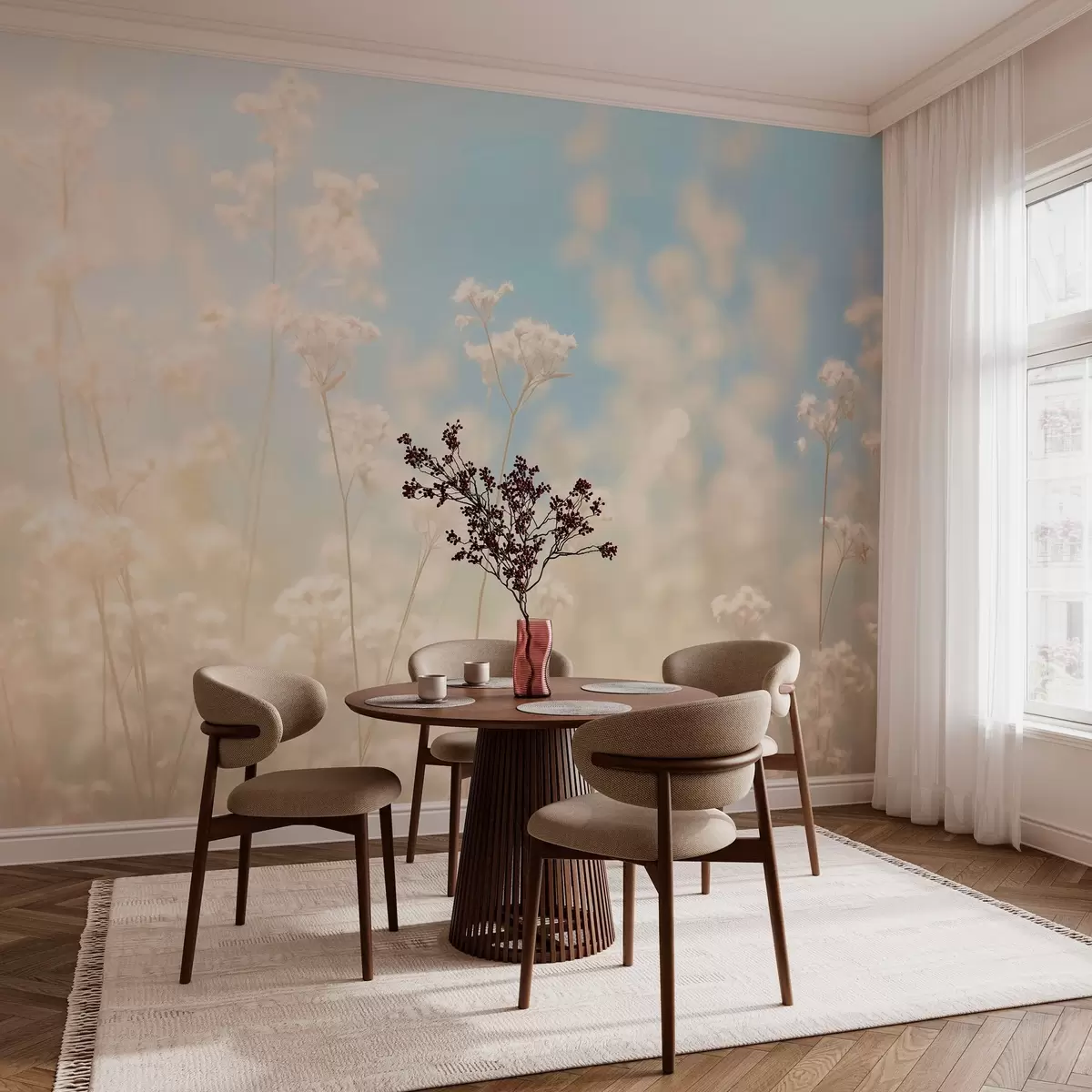 murais de parede Delicado campo de flores secas sob a luz do sol embaçada w03801