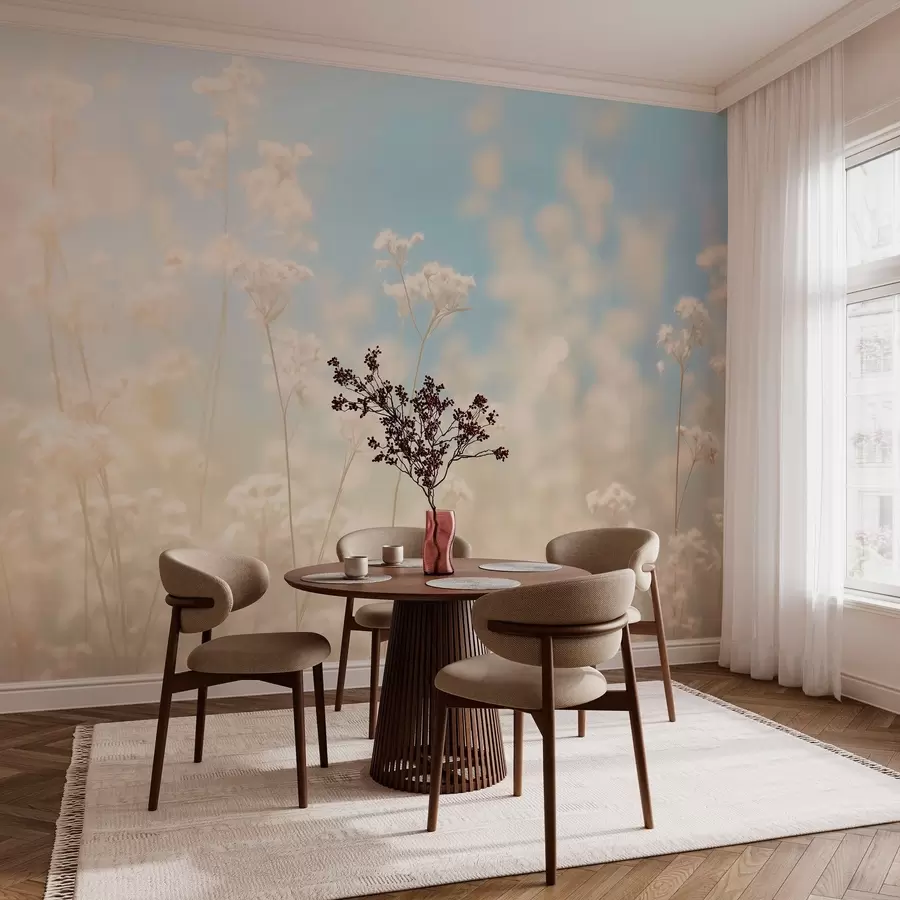 murais de parede Delicado campo de flores secas sob a luz do sol embaçada w03801