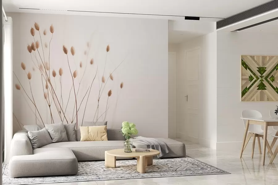 murais de parede Ramos minimalistas com espiguetas em um fundo branco w03805