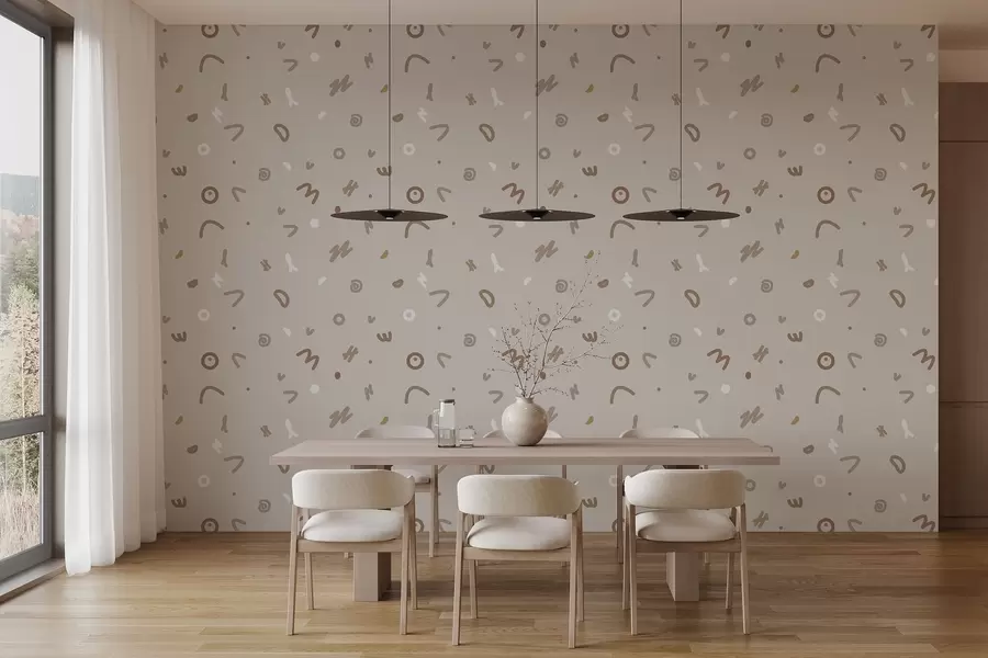 murais de parede Símbolos infantis abstratos em uma paleta bege w03813