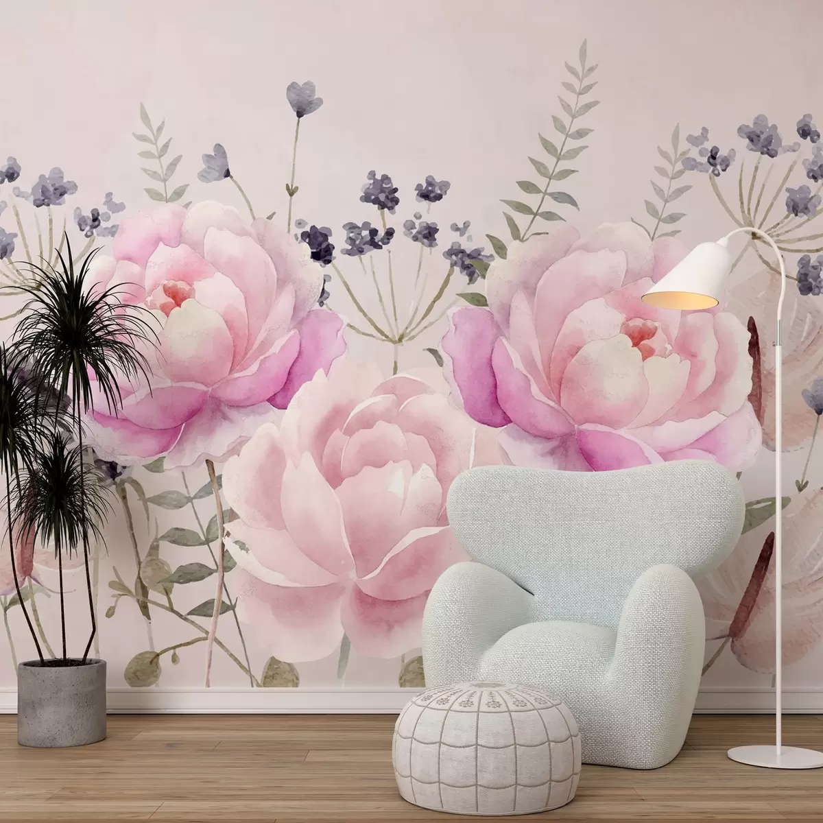murais de parede Flores e plantas em estilo aquarela w03862