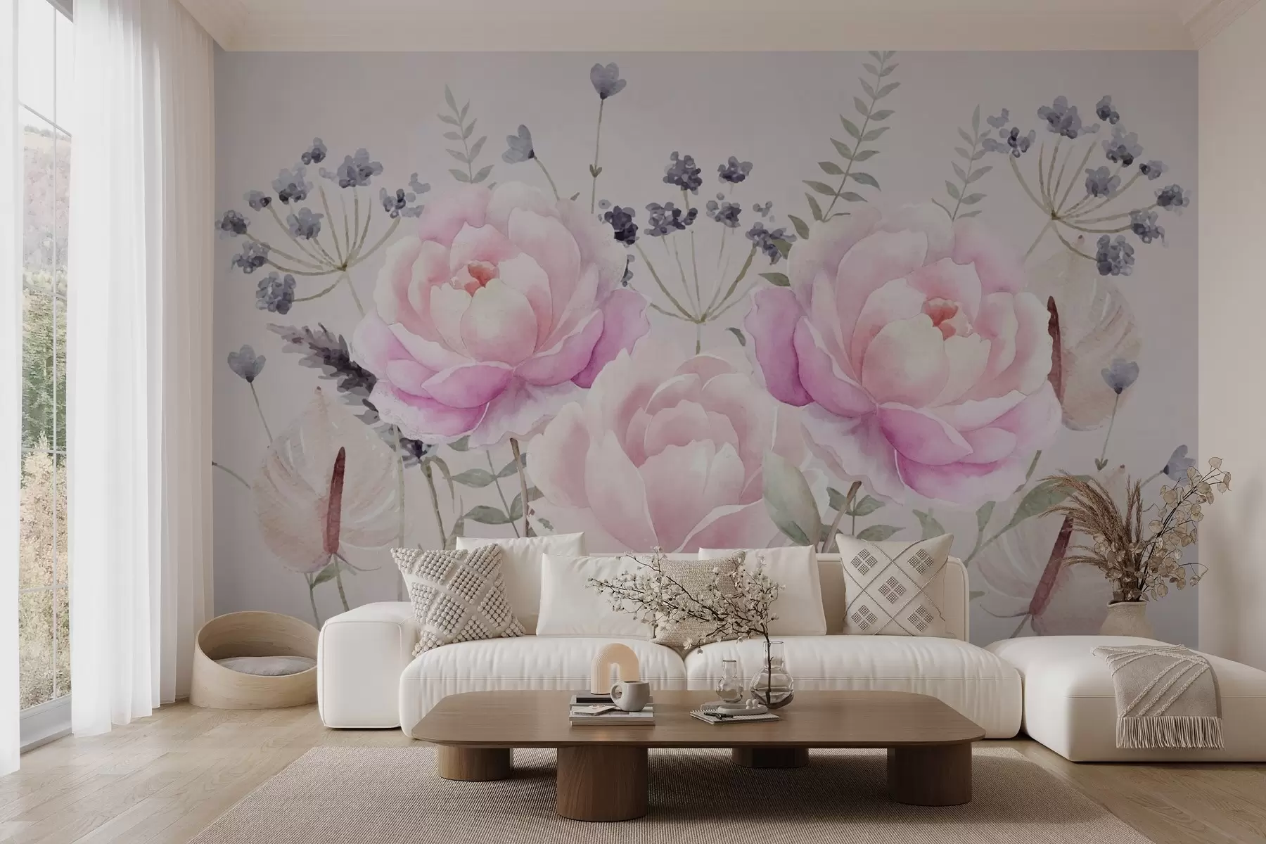 murais de parede Flores e plantas em estilo aquarela w03862