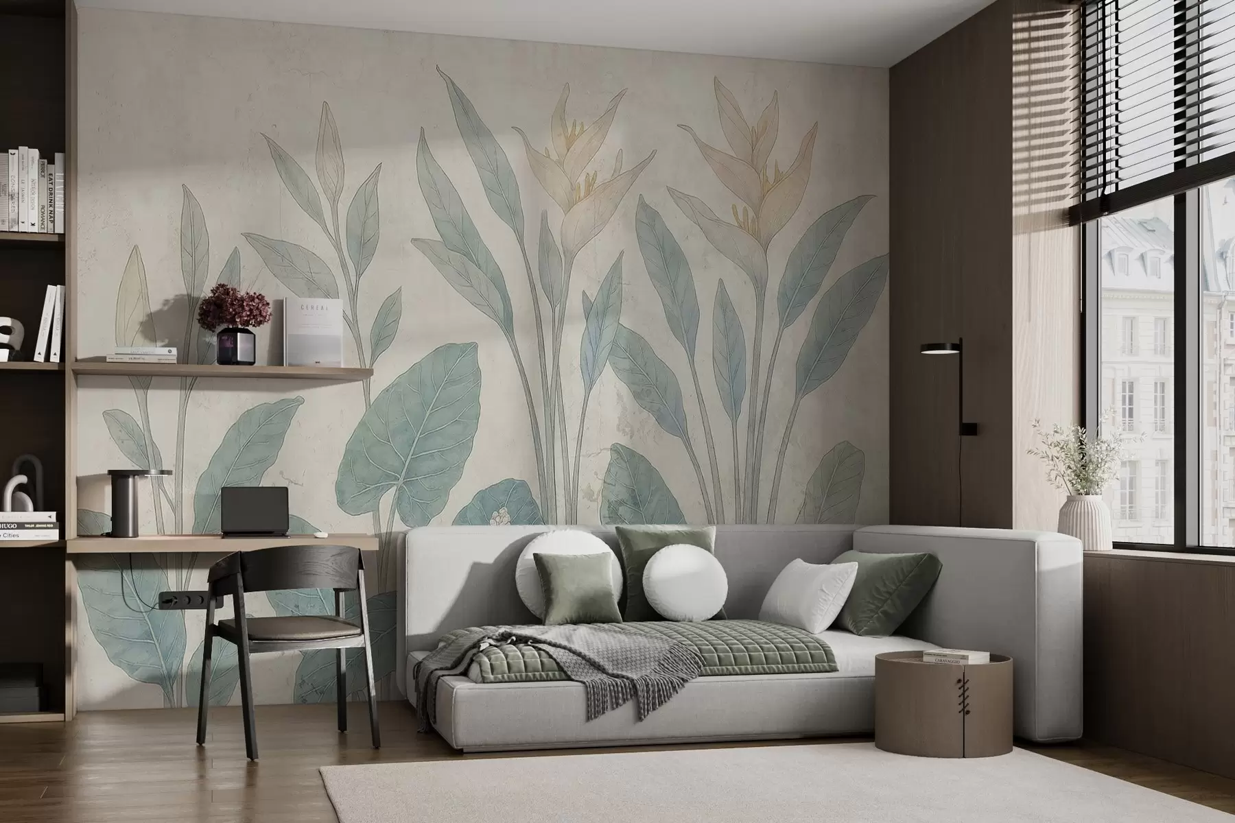 murais de parede Folhas de grunge em uma parede antiga w03823