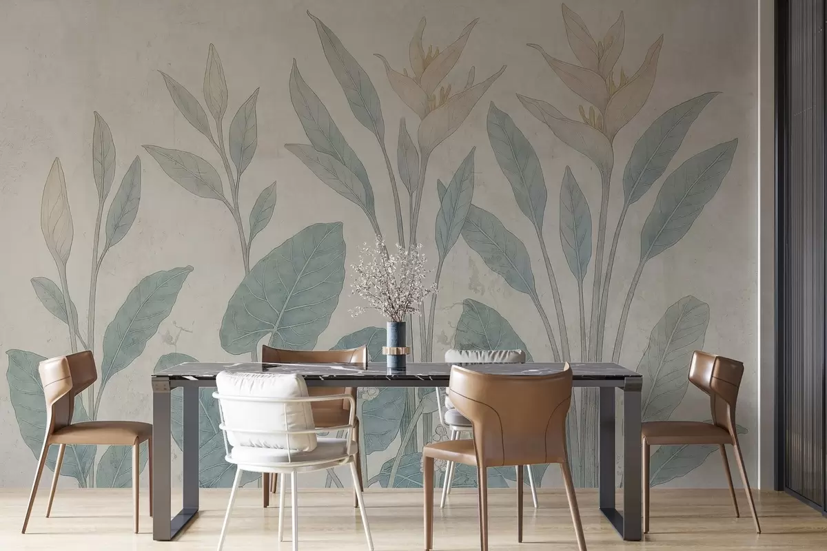 murais de parede Folhas de grunge em uma parede antiga w03823