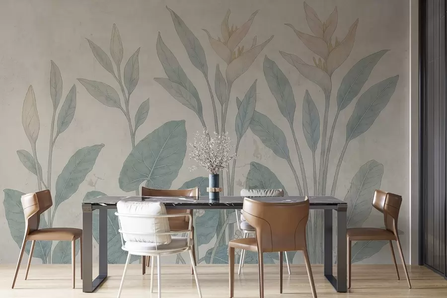 murais de parede Folhas de grunge em uma parede antiga w03823