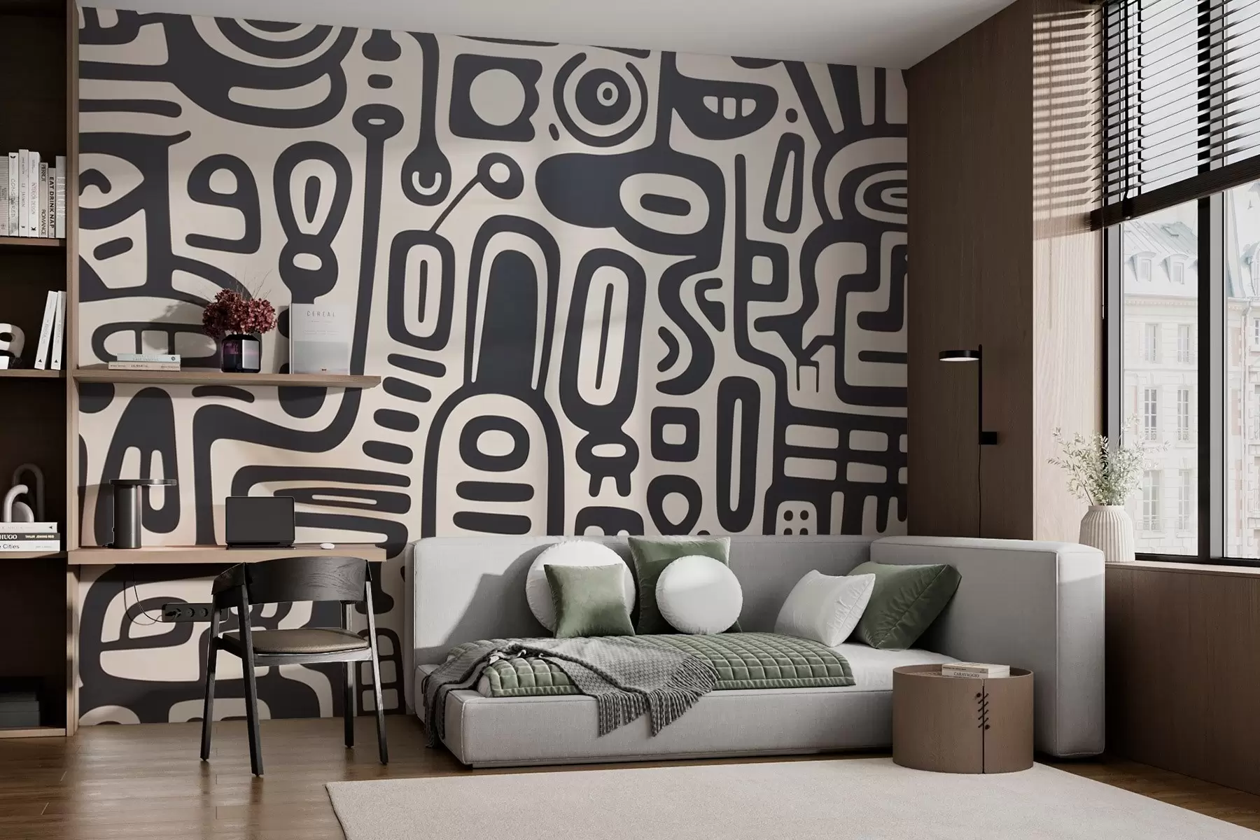 murais de parede Grafite cinza em um fundo bege w03834