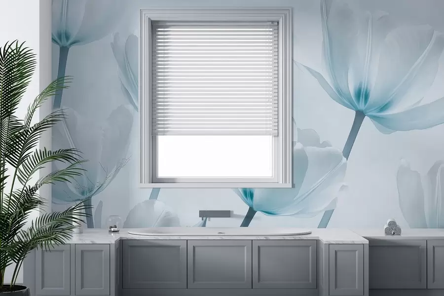 murais de parede Lindas tulipas, florais, cores azuis, realismo w03877v1