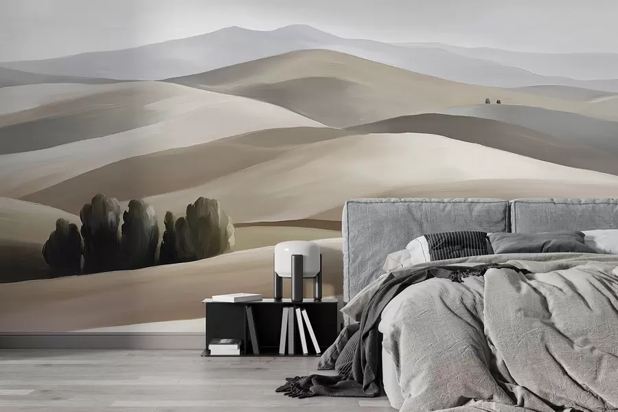 murais de parede Paisagens com árvores, Toscana, cores bege e cinza, estilo a óleo w03880v1