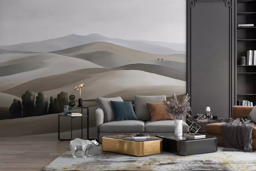 murais de parede Paisagens com árvores, Toscana, cores bege e cinza, estilo a óleo w03880v1