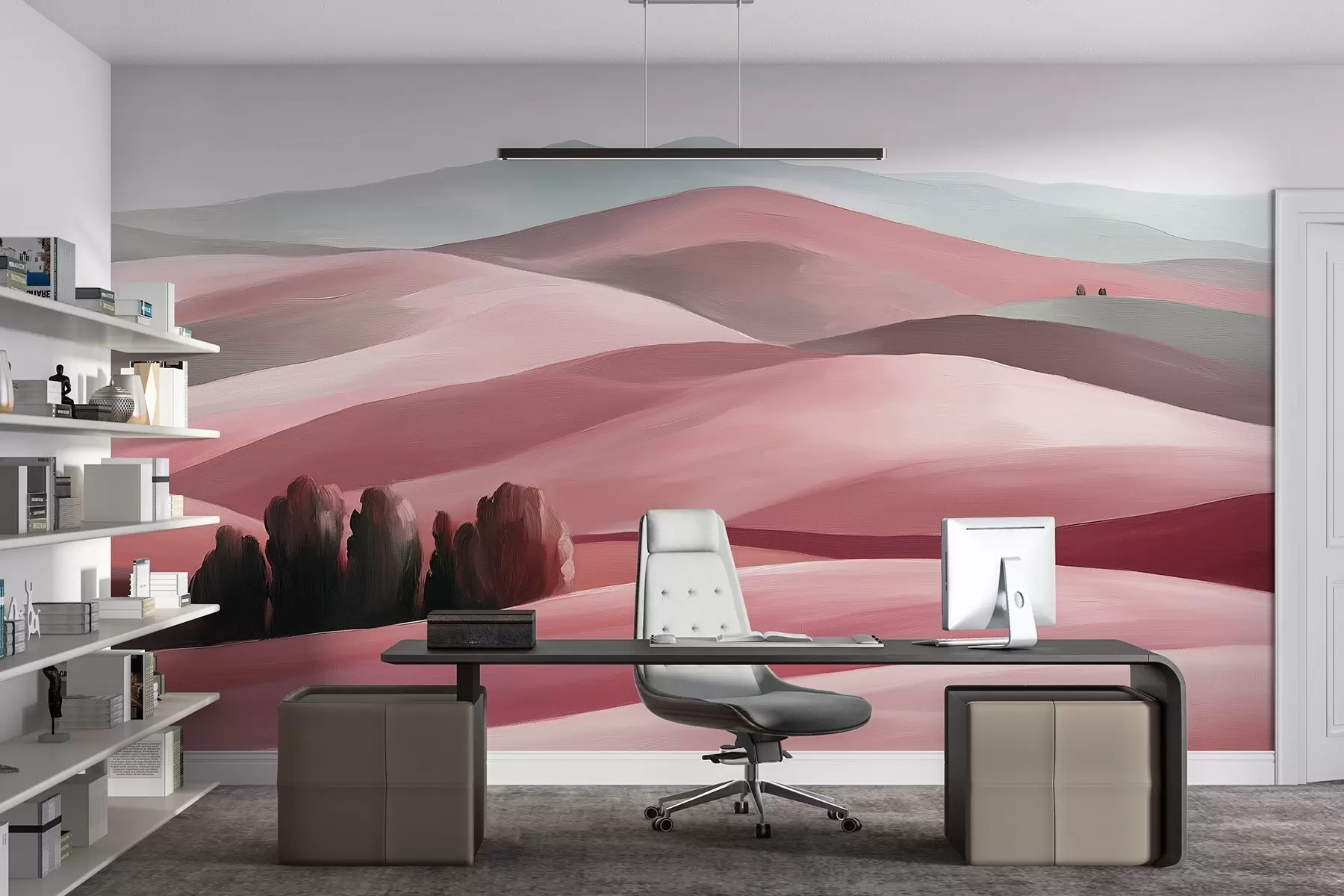 murais de parede Paisagens com árvores, Toscana, cores rosa, estilo a óleo w03880v2