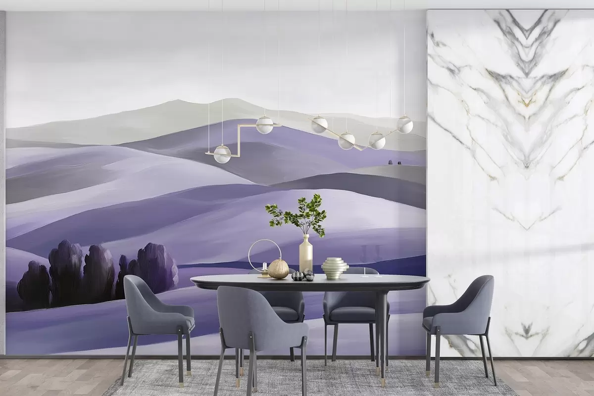 murais de parede Paisagens com árvores, Toscana, cores púrpuras, estilo a óleo w03880v3