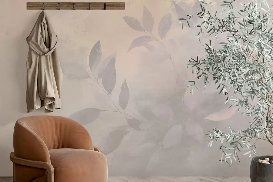 murais de parede Lindos galhos de árvores, cores bege suaves, abstração  w03882