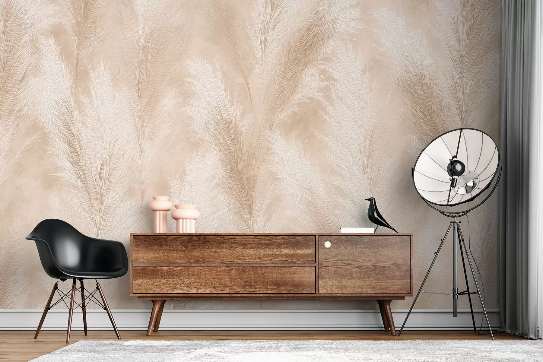 murais de parede Grama dos pampas em tons de bege e rosa w09077