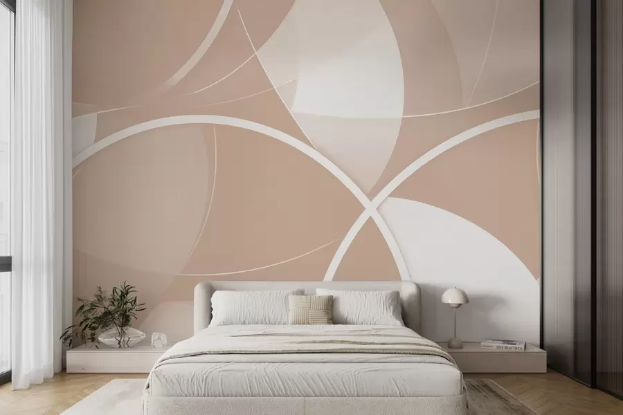 murais de parede Abstração geométrica em tons de bege e rosa com círculos e semicírculos w09085