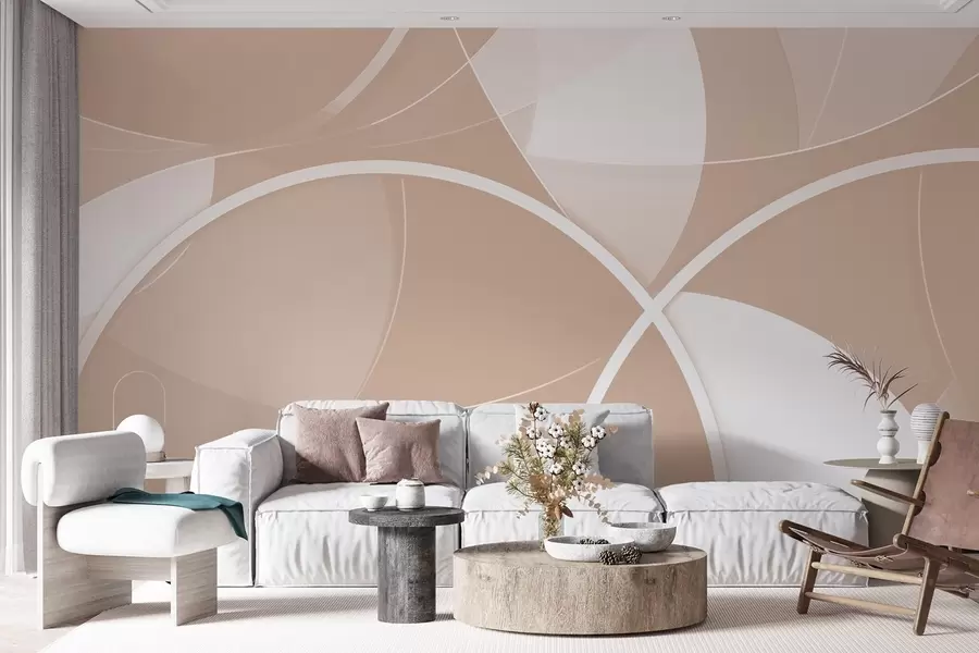 murais de parede Abstração geométrica em tons de bege e rosa com círculos e semicírculos w09085