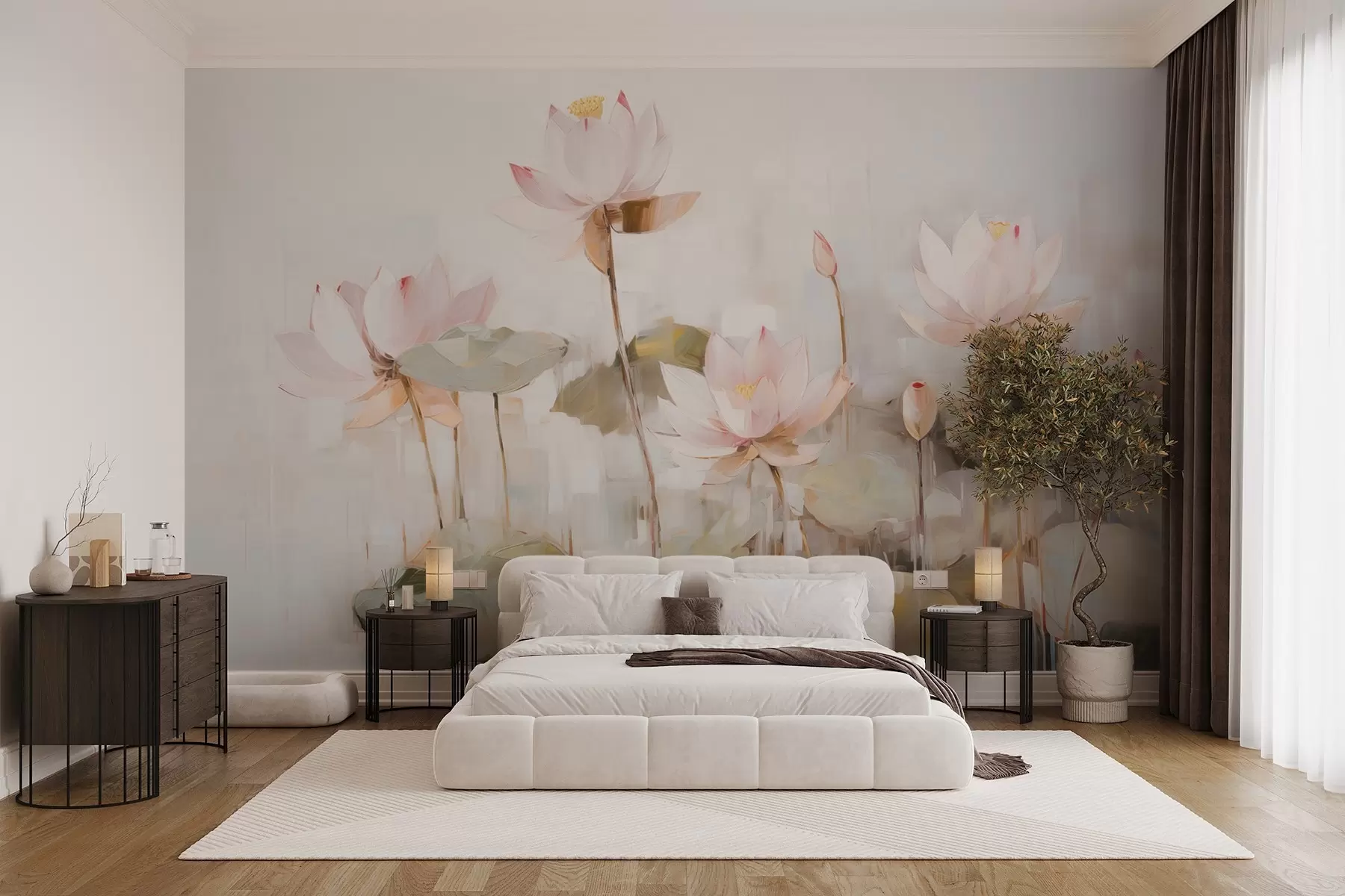murais de parede Delicadas flores de lótus pintadas com acrílico w09067