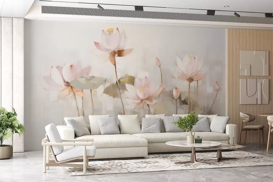 murais de parede Delicadas flores de lótus pintadas com acrílico w09067