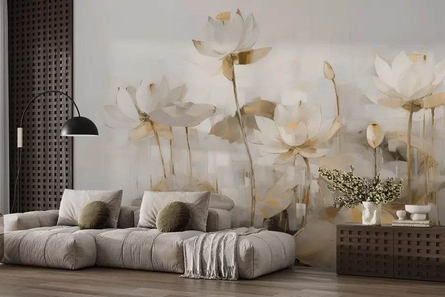 murais de parede Delicadas flores de lótus pintadas com acrílico w09067v2